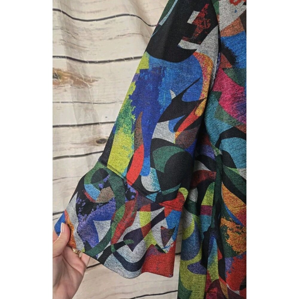 Ali Miles Colorful Jacket Cardigan PXL Artsy Bell Sleeve Swing Womens Abstract - Picture 4 of 8